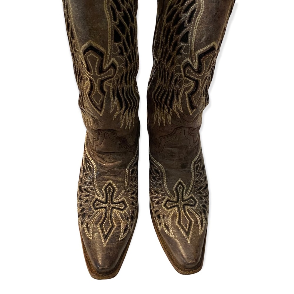 CORRAL WOMEN'S WING AND CROSS SNIP TOE WESTERN BOOTS size 8